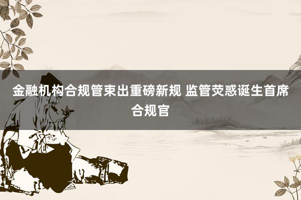 金融机构合规管束出重磅新规 监管荧惑诞生首席合规官